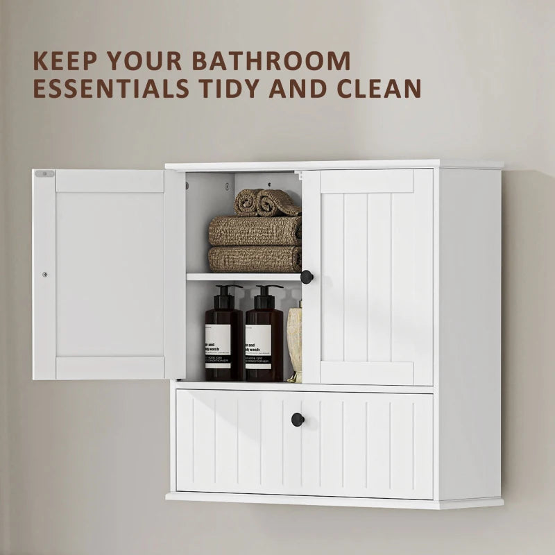 Bathroom Wall Cabinet, Farmhouse Medicine Cabinet with Adjustable Shelves and Flip-Down Door, Over The Toilet, White