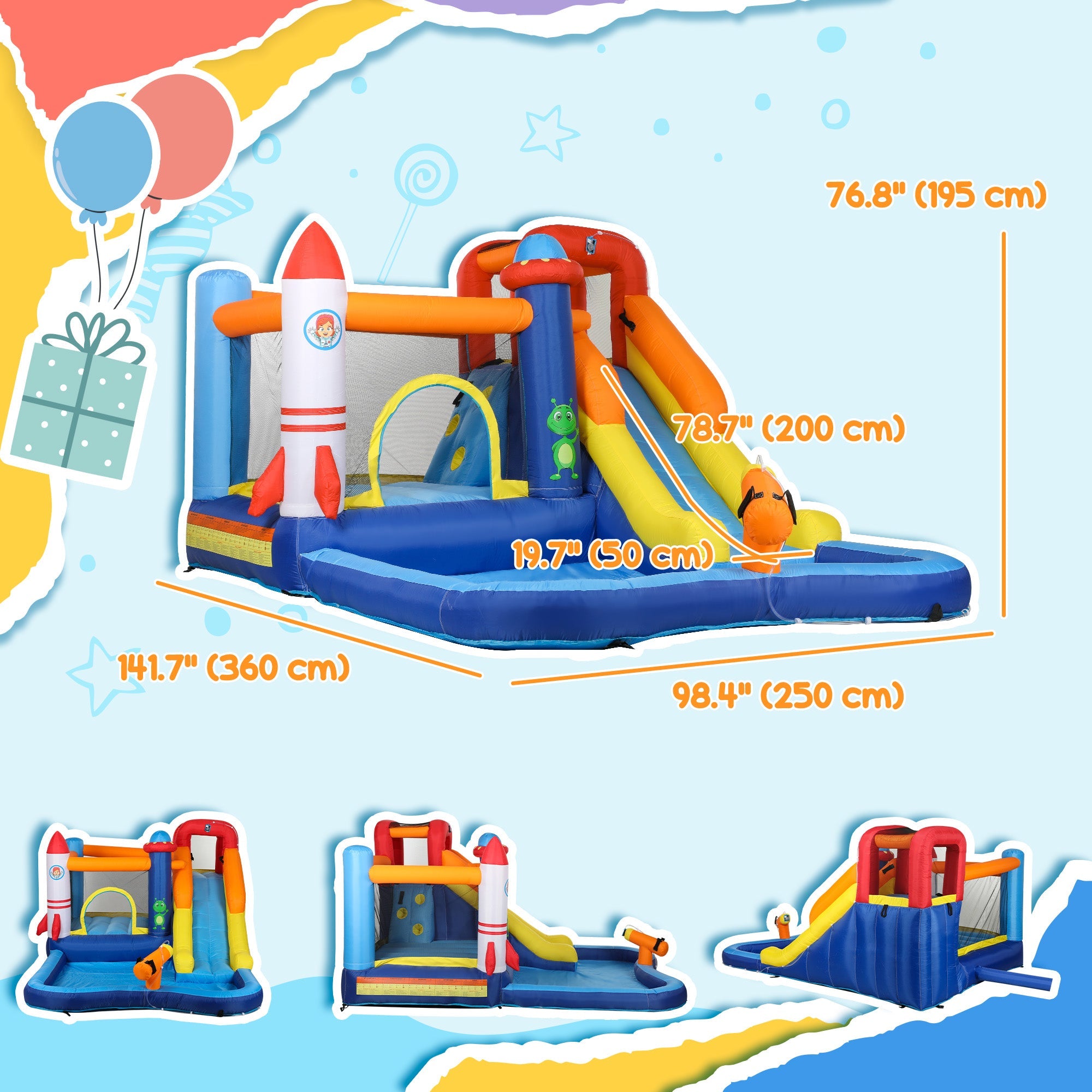 Qaba 5 in 1 Inflatable Bouncy Castle for Kids with 550W Blower, Splash Pool, Jumping Area, Climbing Wall, Cannon 