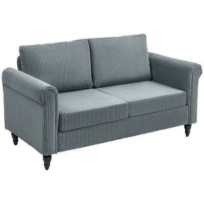 HOMCOM Vintage Loveseat, Upholstered Love Seat Furniture, Fabric 2 Seater Sofa with Rolled Arms, Rubber Wood Legs, Grey 