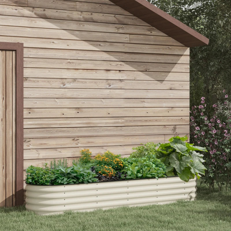 8 x 2 x 1.5 FT Galvanized Steel Raised Garden Bed, Metal Garden Bed Planter Box with Safety Edging, Cream White