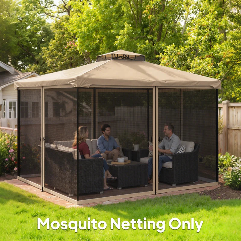 Replacement Mosquito Netting for Gazebo 12' x 12' Black Screen Walls for Canopy with Zippers, Beige