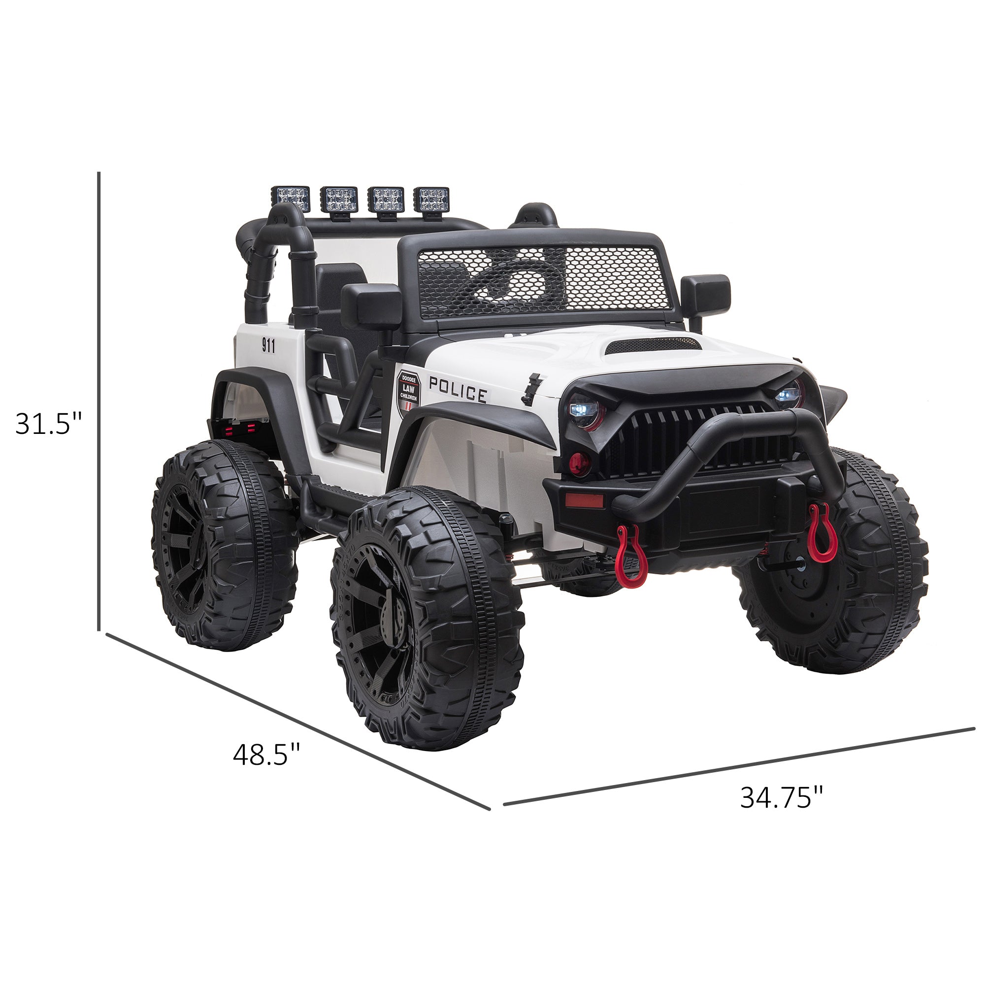Aosom 12V Battery-powered Kids Electric Ride On Police Car 2-Seater SUV Truck Toy with Parental Remote Control Bluetooth, White 