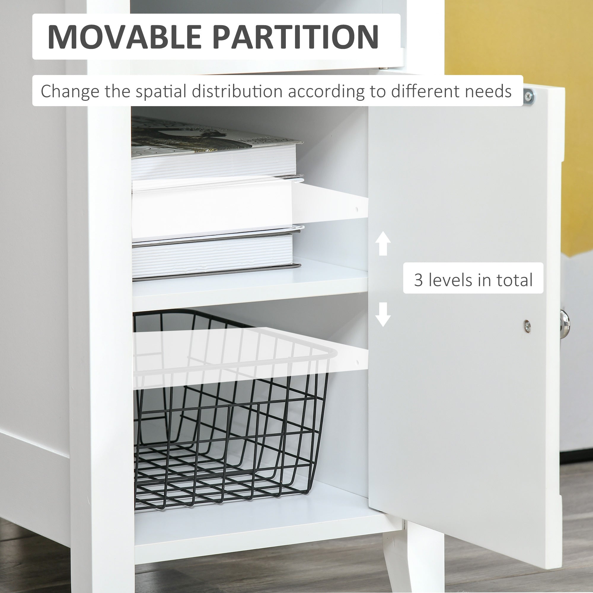 HOMCOM Chic Side Table: Accent End Table with Open Shelf and Cupboard, Sofa Side Table with Storage for Living Room, Crisp White 