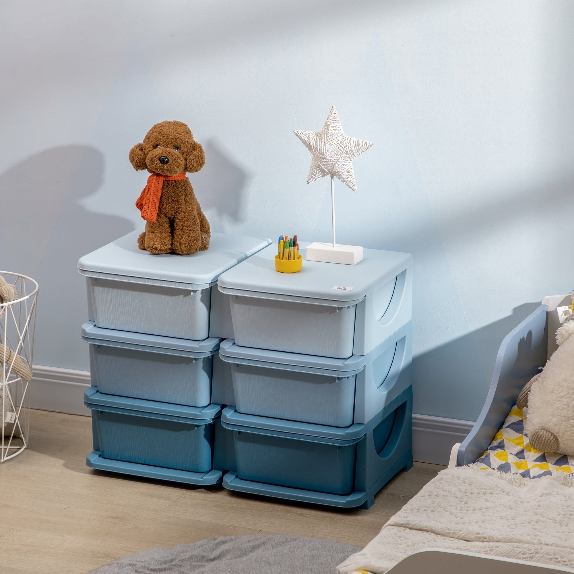 Qaba 3 Tier Kids Toy Organizer and Storage Bins with 6 Plastic Drawers, Blue 