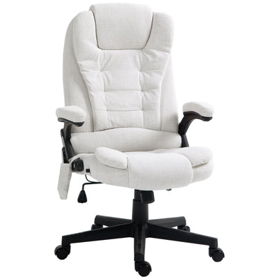 Vinsetto 6 Point Vibrating Massage Office Chair High Back Executive Chair with Reclining Back, Swivel Wheels, White 