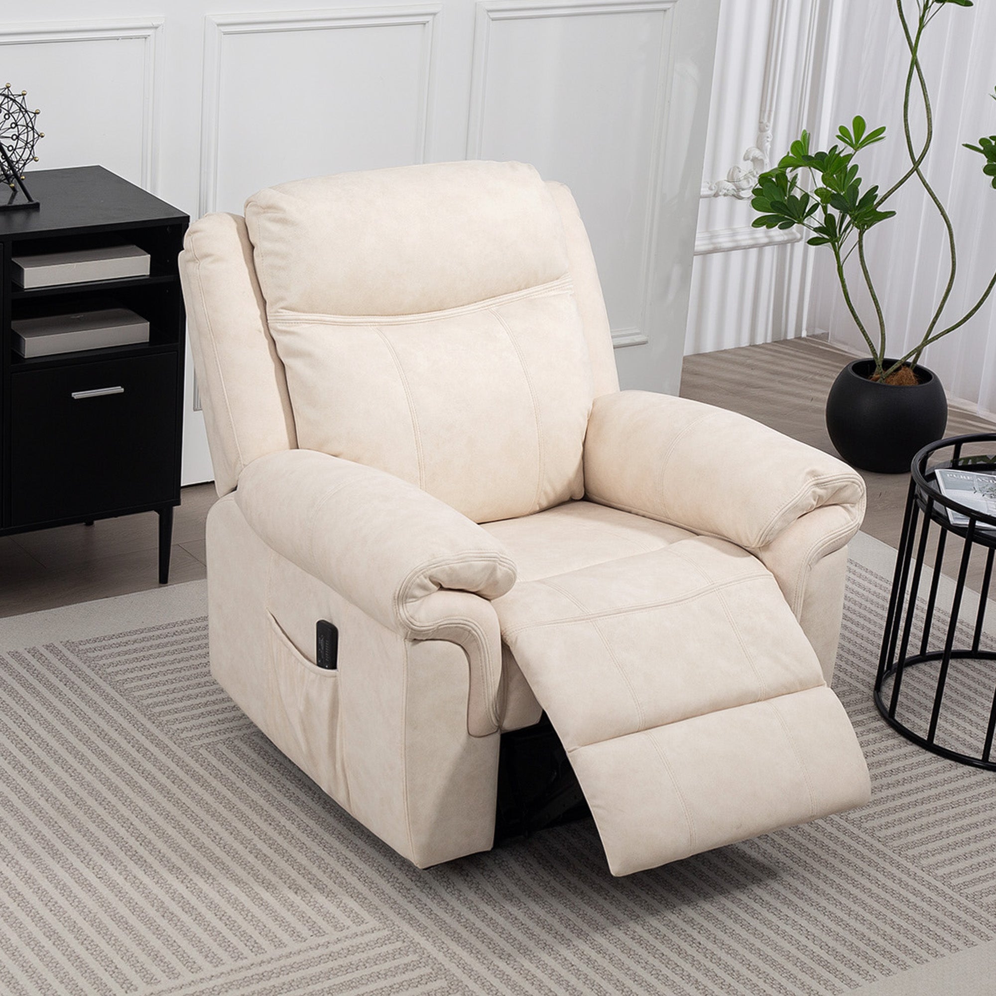 HOMCOM Manual Recliner Chair with Vibration Massage, Side Pockets, Microfibre Reclining Chair for Living Room, Cream White 