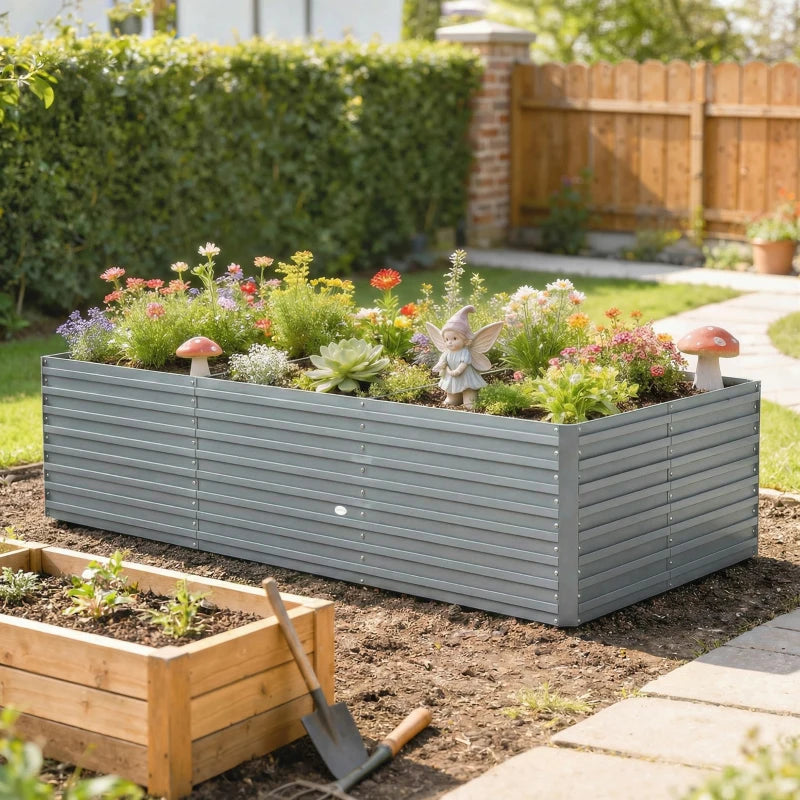 8' x 4' x 2' Raised Garden Bed, Galvanized Planter Box for Growing Flowers, Herbs and Vegetables, Light Grey