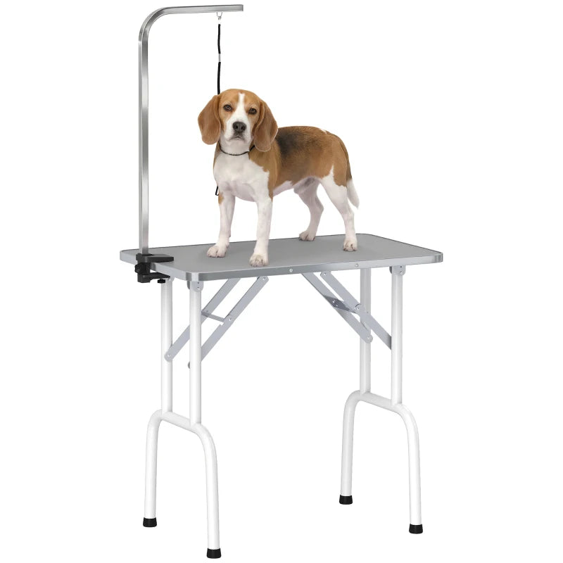 Foldable Pet Grooming Table for Dogs Cats with Adjustable Arm, Non-slip Surface, Grey