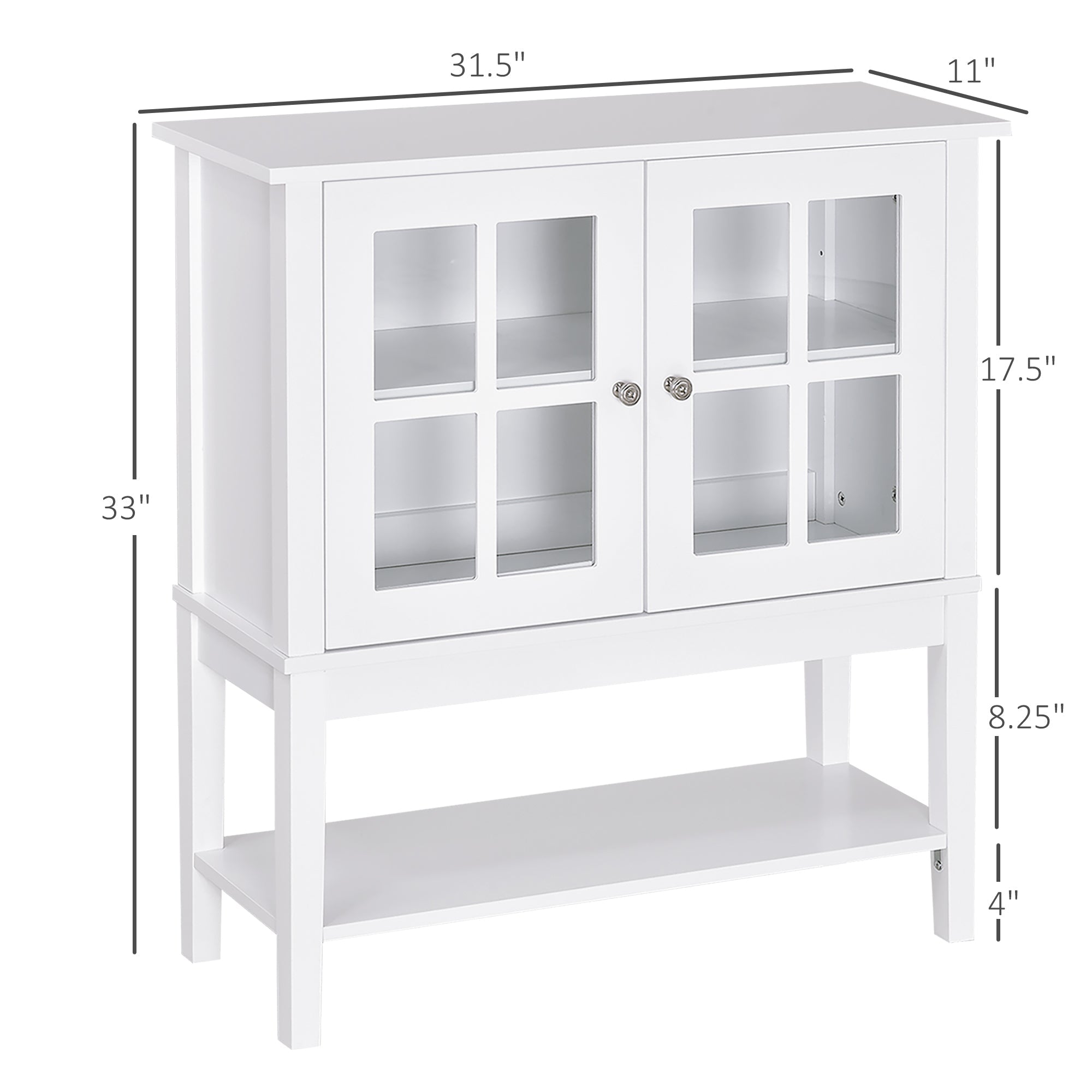 HOMCOM Sideboard Buffet Cabinet with Glass Doors Modern Console Table for Kitchen Dining Room White 