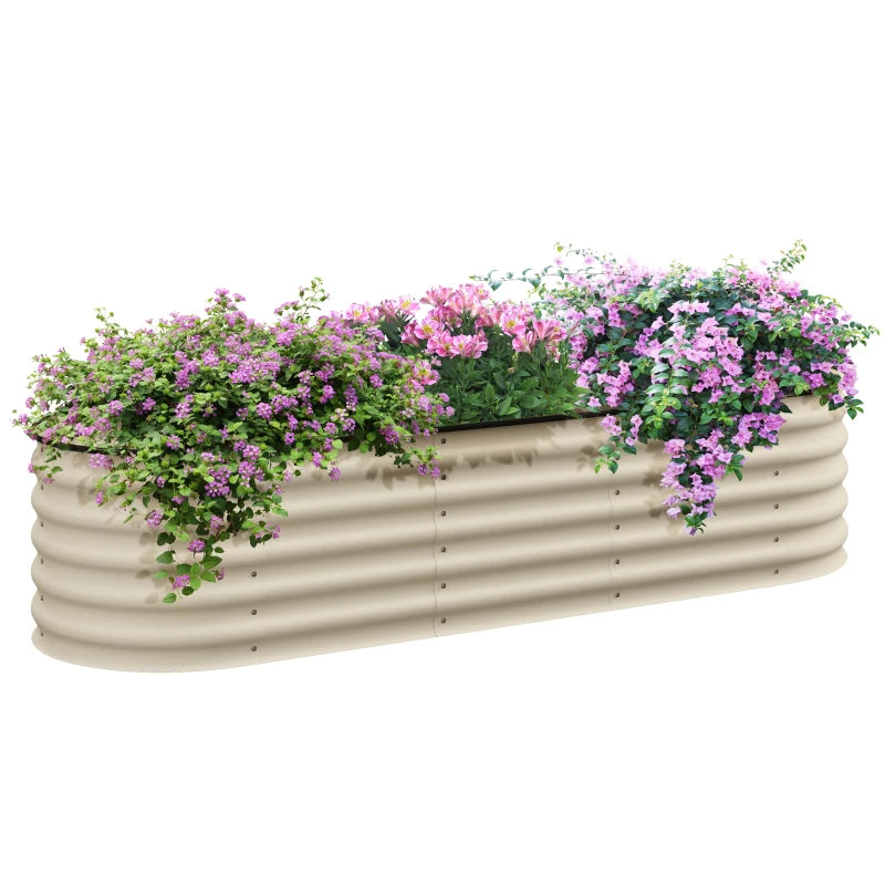 6.5 x 2 x 1.5 FT Galvanized Steel Raised Garden Bed, Metal Garden Bed Planter Box with Safety Edging, Cream White
