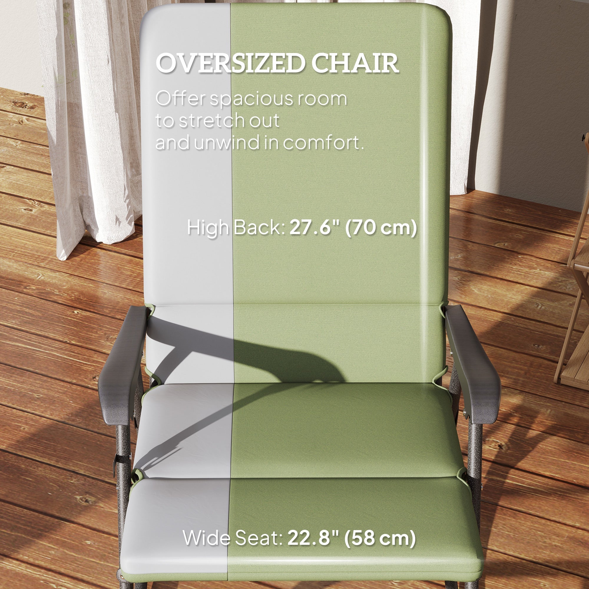 Outsunny Folding Rocking Chair Set, Oversized Outdoor Rocking Chair with 400 lbs Capacity, Wide Seat, Padded High Back, Green 