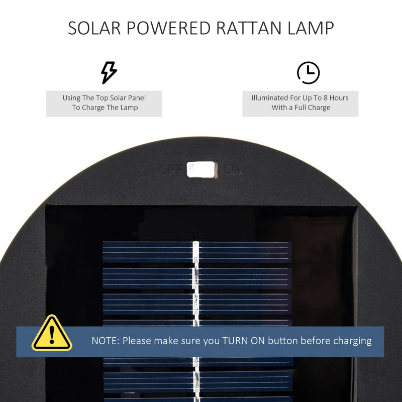 Wicker Solar Floor Lamp, Decorative Outdoor Lamp with Auto On/Off LED Light, IP44 for Patio, Porch, Pathway, Black