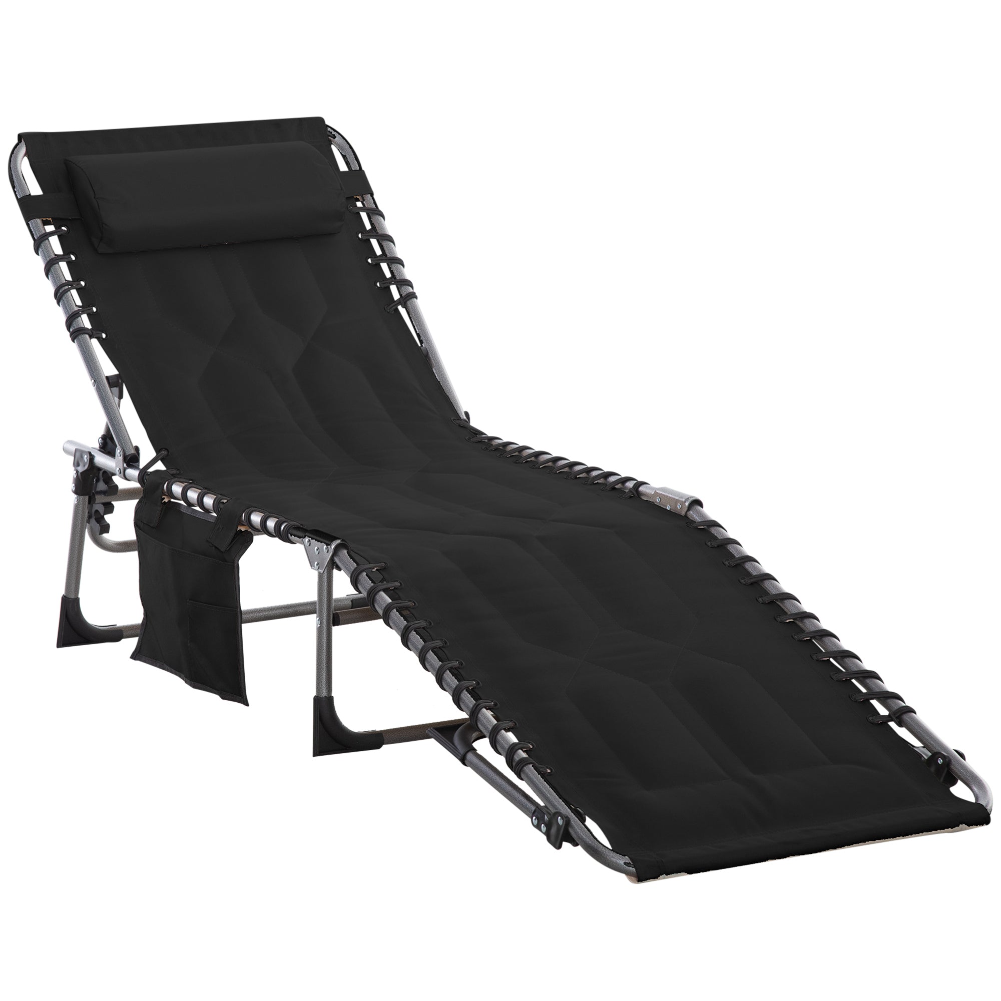 Outsunny Patio Folding Chaise Lounge Chair Outdoor Padded Tanning Recliner 5-Position Adjustable Black 