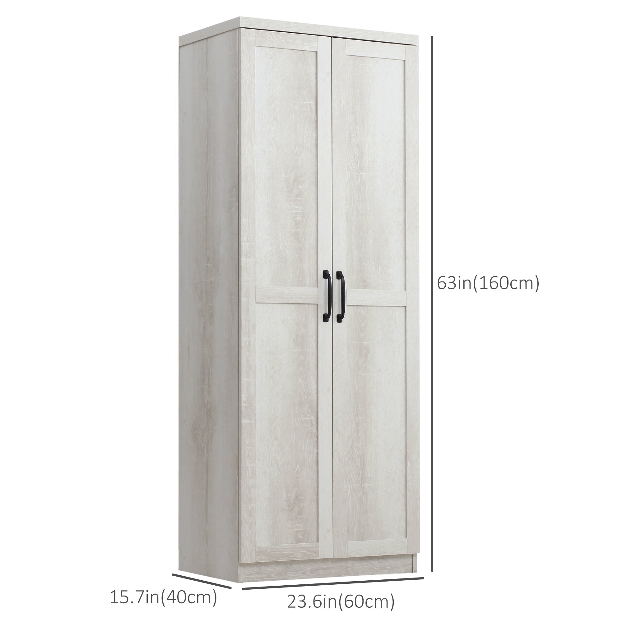 HOMCOM 63" Distressed White Kitchen Pantry Cabinet with 5-Tier Adjustable Shelves for Dining Storage 