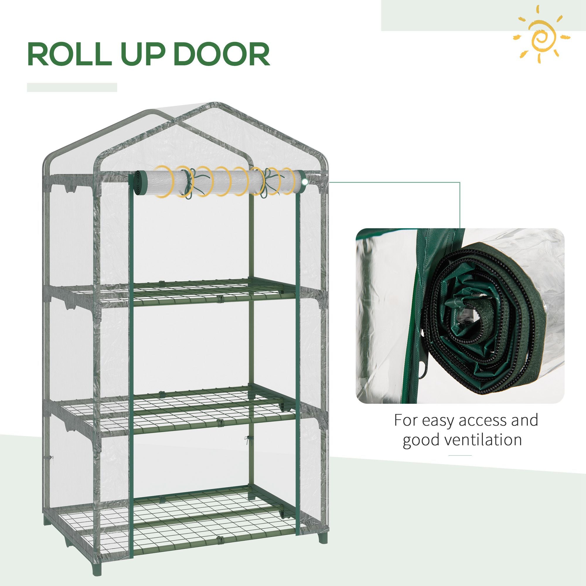 Outsunny 3-Tier Mini Greenhouse: 27"x19"x49" Portable Clear Plant House with Roll Up Door & Wire Shelves 