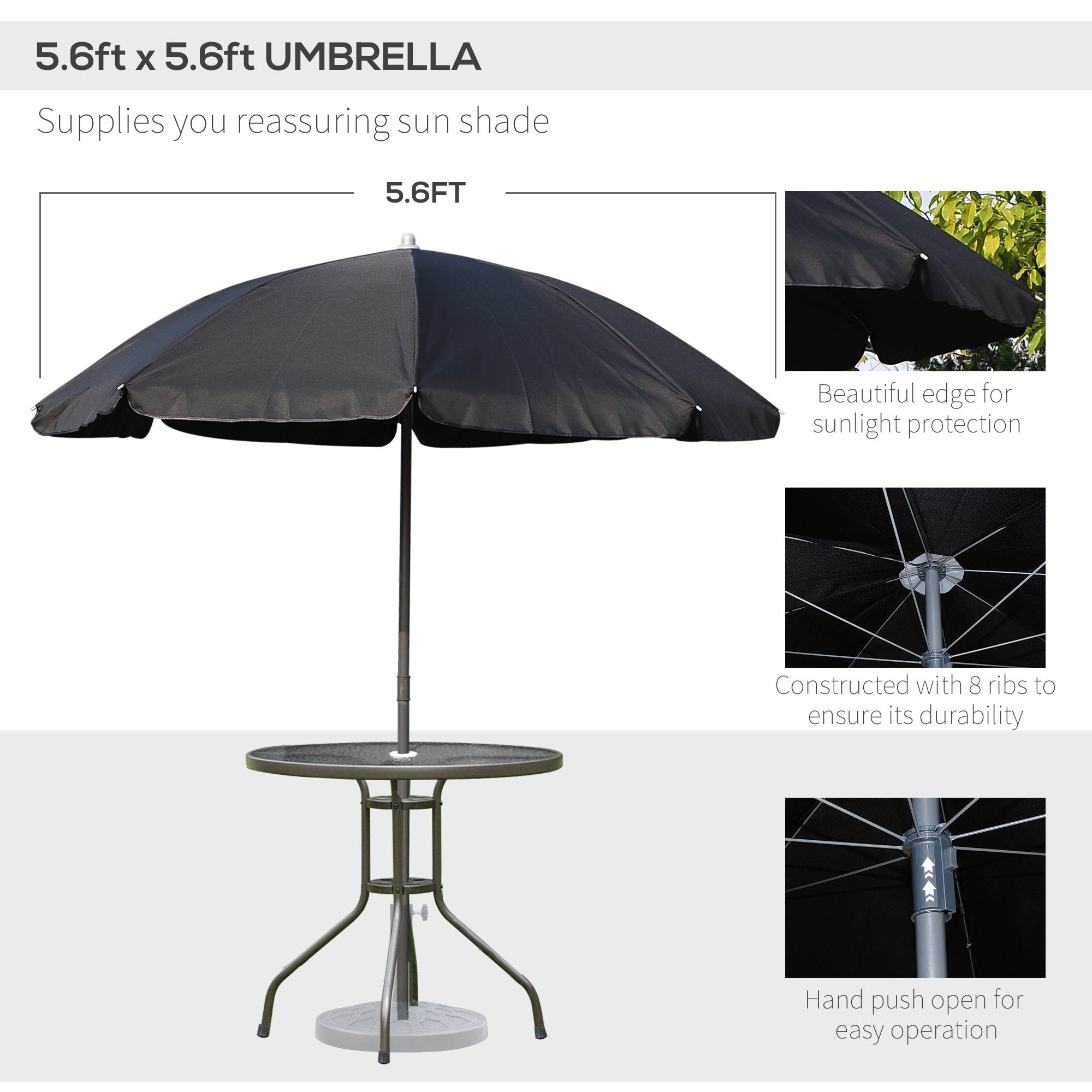 Outsunny 6PC Garden Dining Set with Umbrella Outdoor Patio Furniture Round Table Folding Chairs Cream-white 