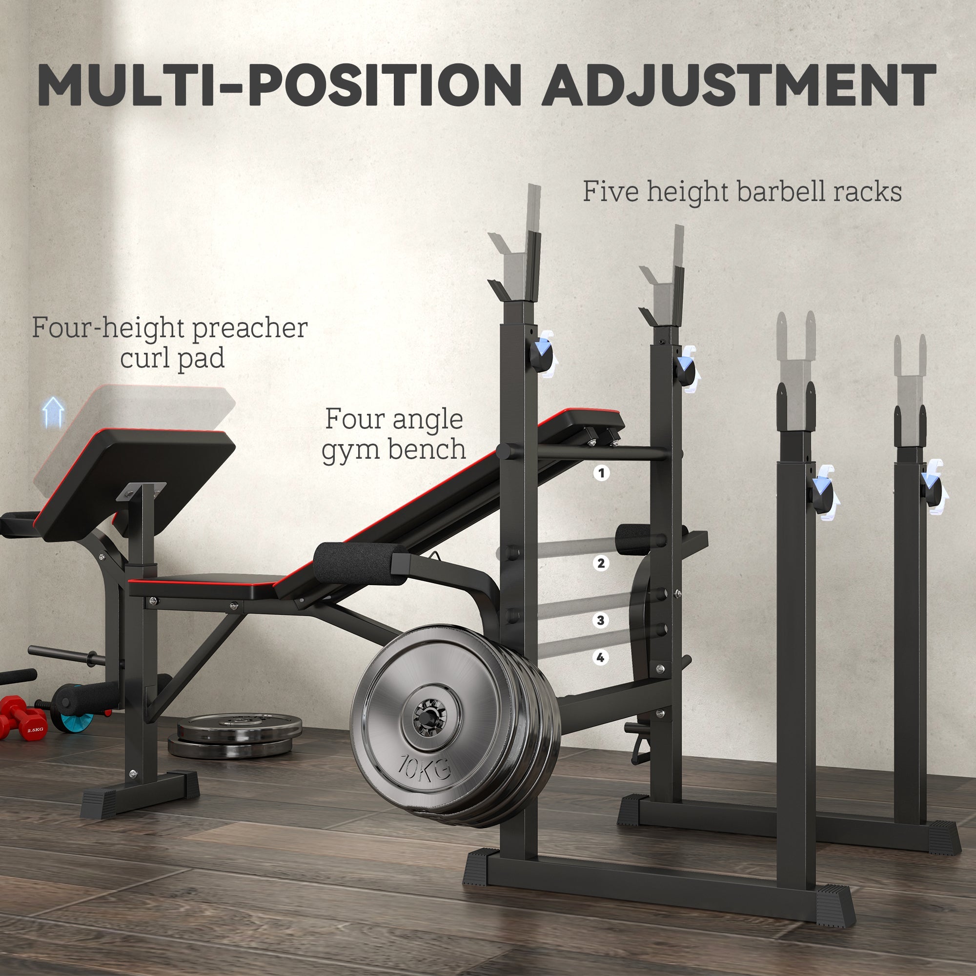 Soozier Folding Weight Bench with Barbell Rack, Preacher Curl Bench, Leg Curl Machine for Home Weight Lifting Strength Training 