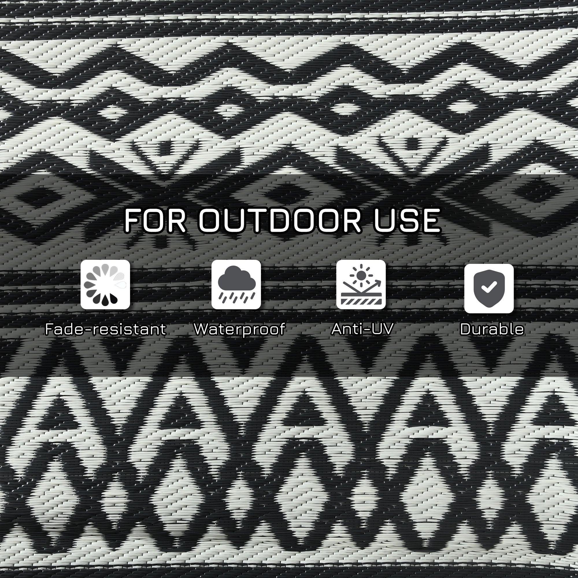 Outsunny 9'x12' Reversible Outdoor Plastic Straw RV Mat Rug with Carry Bag Grey Cream White Boho 