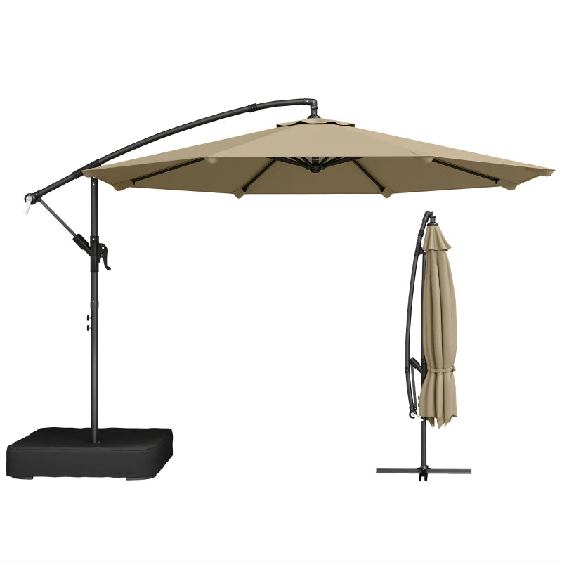 9.6 ft Offset Patio Umbrella with Sandbag, Garden Hanging Banana Cantilever Parasol with 360° Rotation, Khaki
