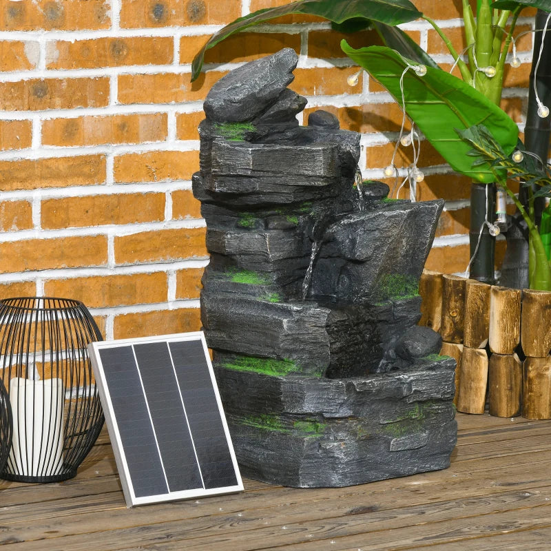 Garden Water Feature with LED Lights and Pump, 4 Tier Cascading Water Fountain for Outdoor