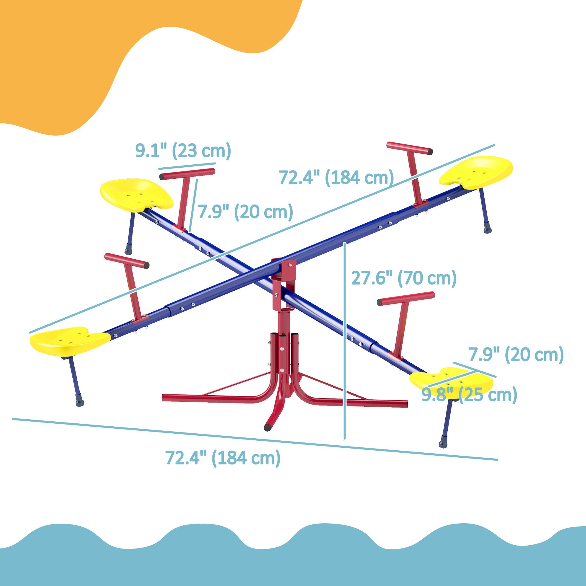 Outsunny Kids Metal Seesaw Teeter Totter Children's Playground Equipment for Garden Outdoor Indoor Swing, 4 Seats 