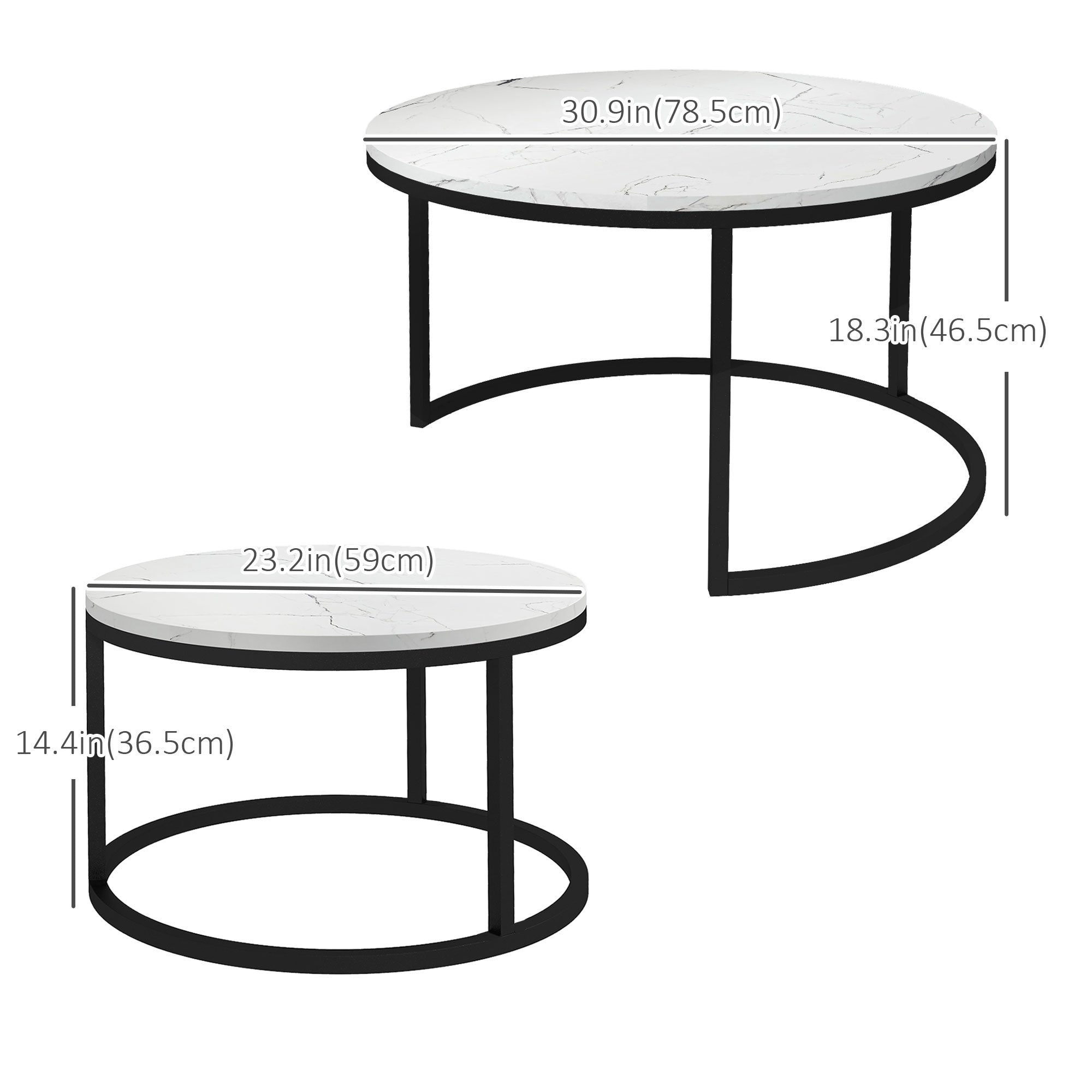 Homcom Metal Nesting Side Tables: Modern Set of 2 for Living Room, Bedroom or Office Space 