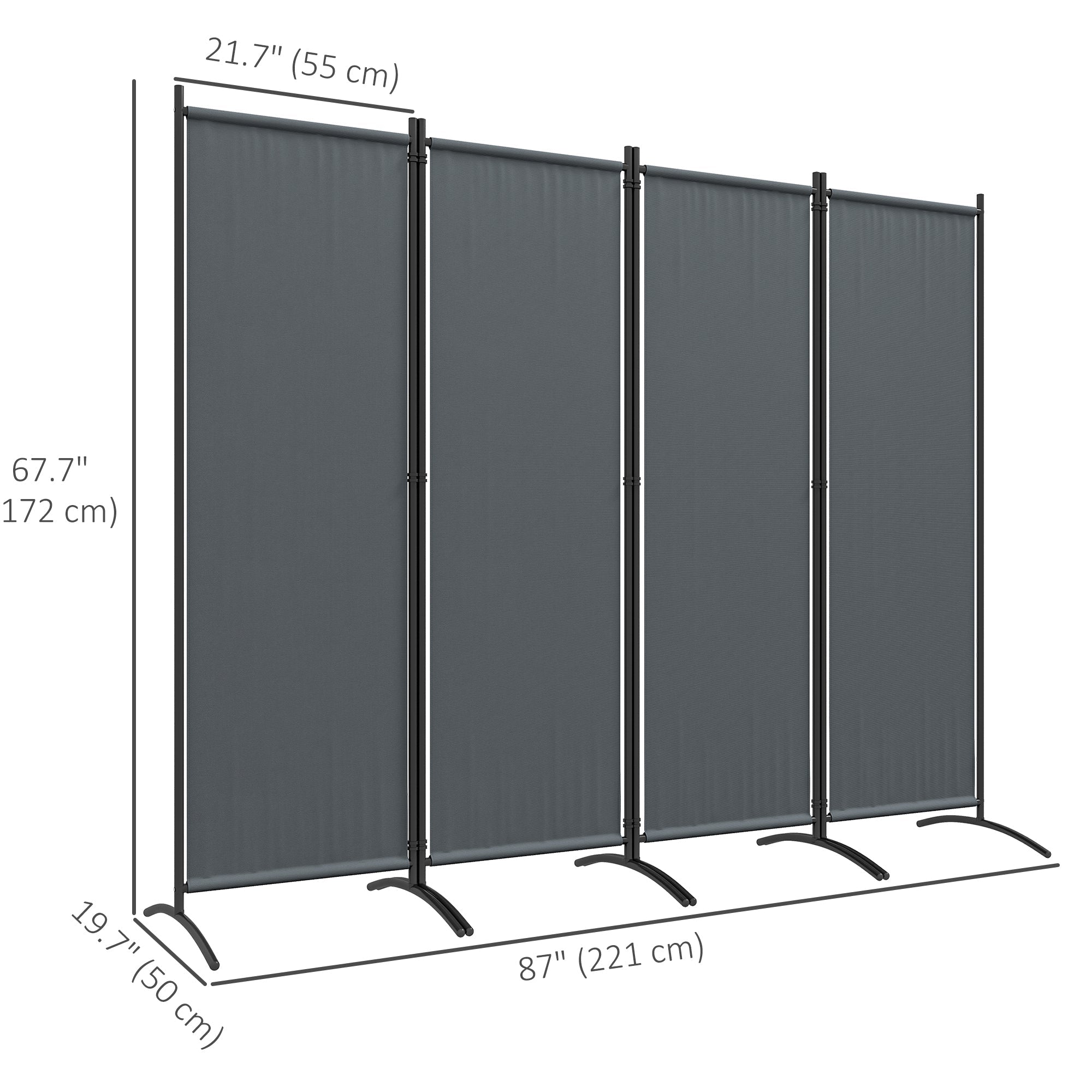 Outsunny Folding Room Divider, Privacy Screen for Patio Backyard Pool Hot Tub, 5.6FT Tall, Dark Grey 