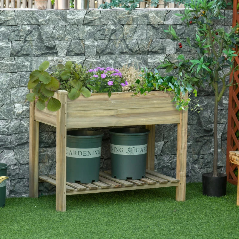 Elevated Planter Box with Legs and Storage Shelf, Raised Garden Bed, Elevated Wooden Planter Box, Green