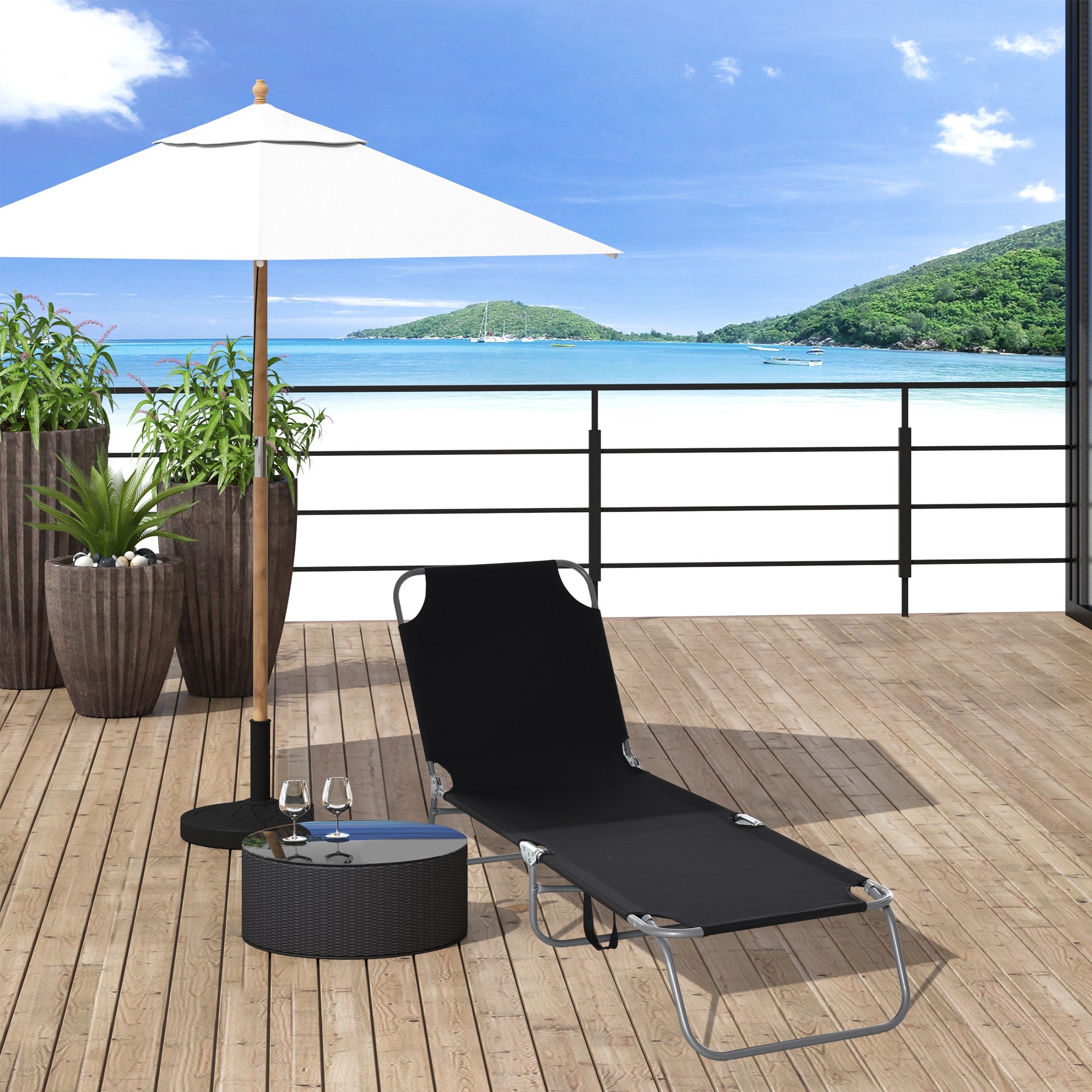 Outsunny Breathable Bliss: Adjustable Folding Chaise Lounge, Reclining Mesh Patio Chair in Black for Outdoor Comfort 