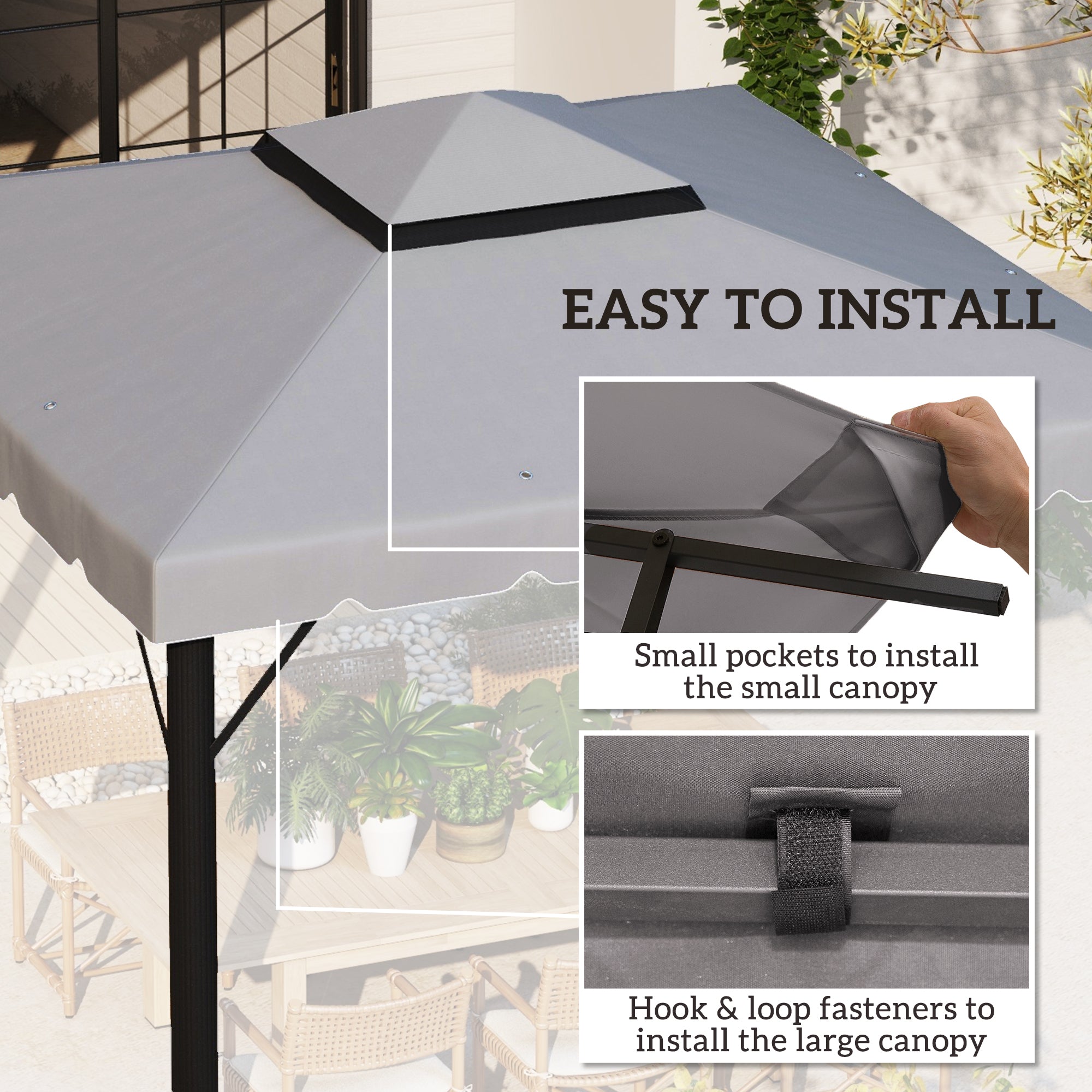 Outsunny Gazebo Replacement Canopy 9.8'x9.8' Top Cover Double Vented Roof Garden Patio Outdoor Grey 