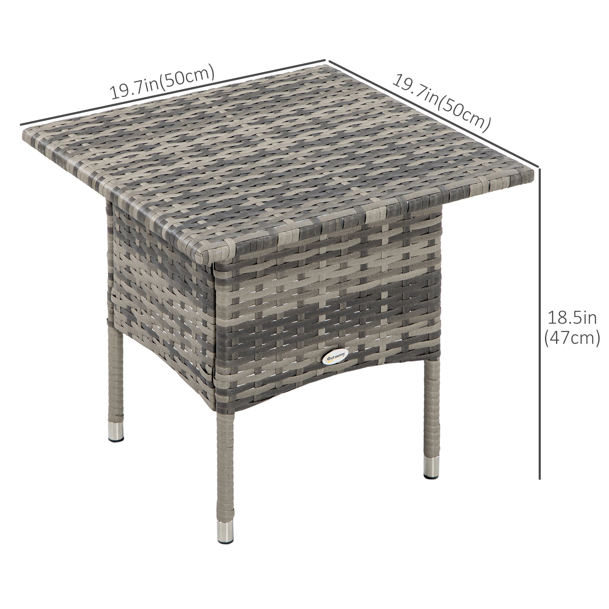 Outsunny Mixed Gray Rattan End Table Outdoor Coffee Table with Plastic Board Top for Balcony Patio Furniture 