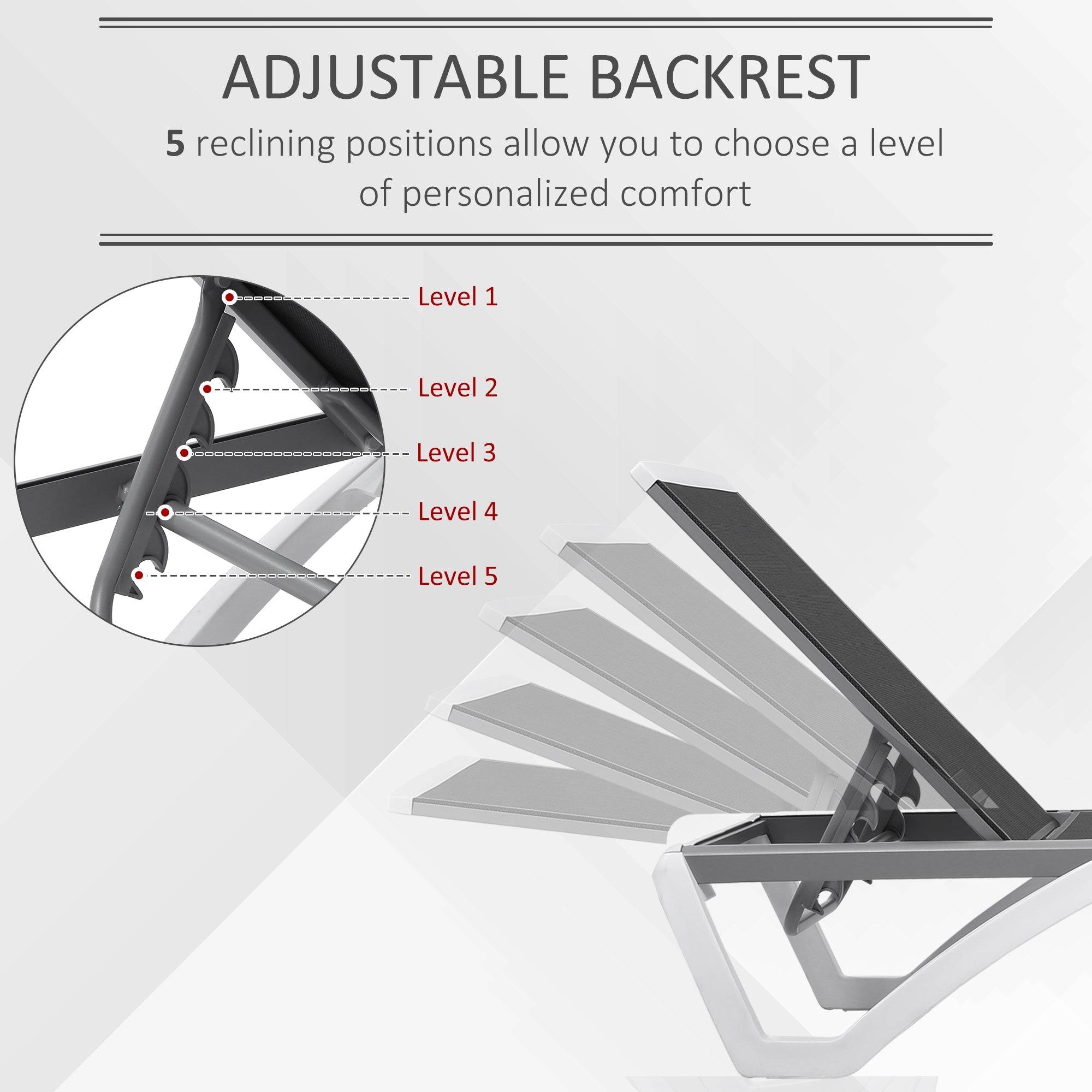 Outsunny Outdoor Chaise Lounge Chair Portable with Adjustable Back Wheels Breathable Mesh Fabric Black 