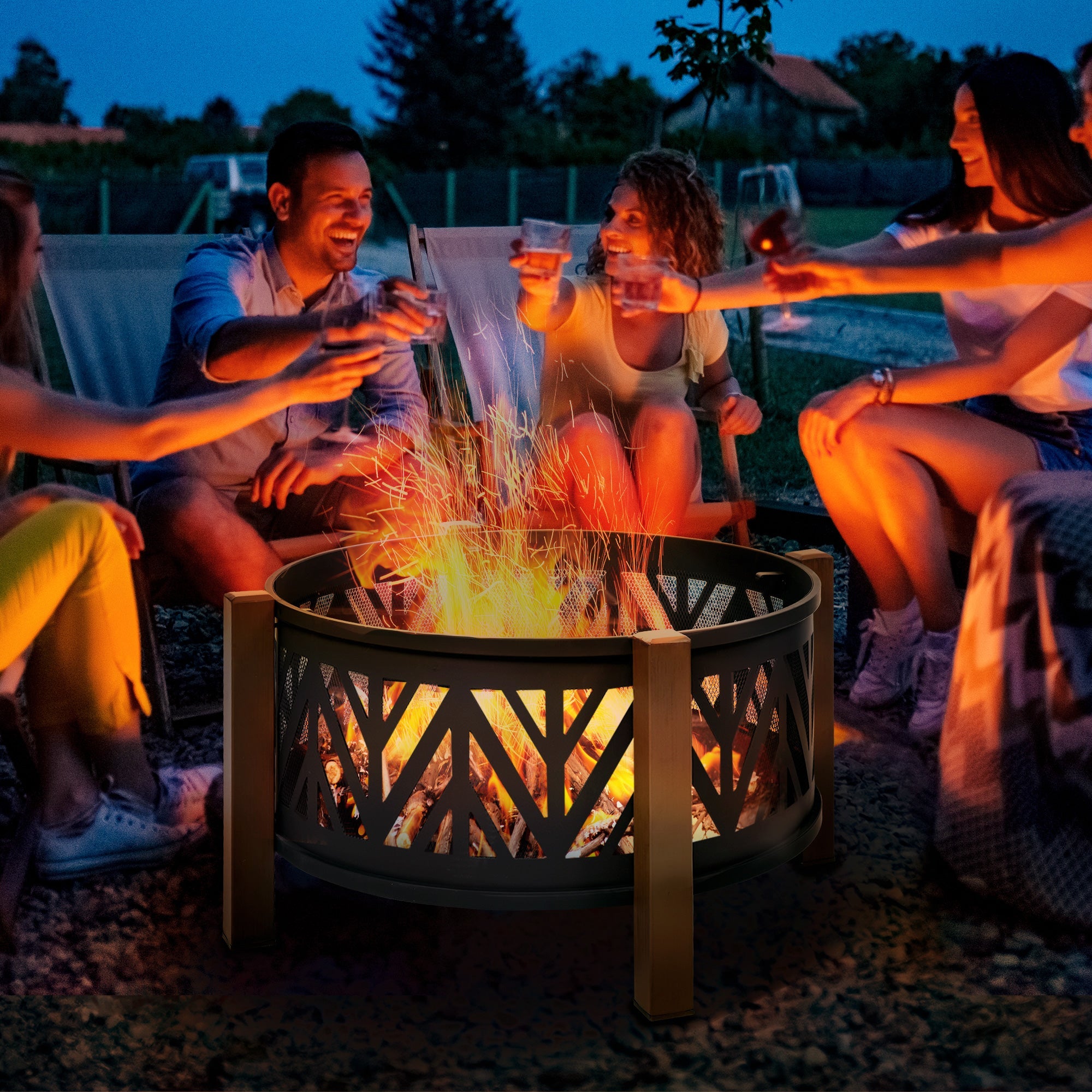 Outsunny 31" Outdoor Fire pit, 2-in-1 Wood Burning Fire Pit Brazier with Lid, BBQ Grill, Poker for Backyard, Camping, Black 