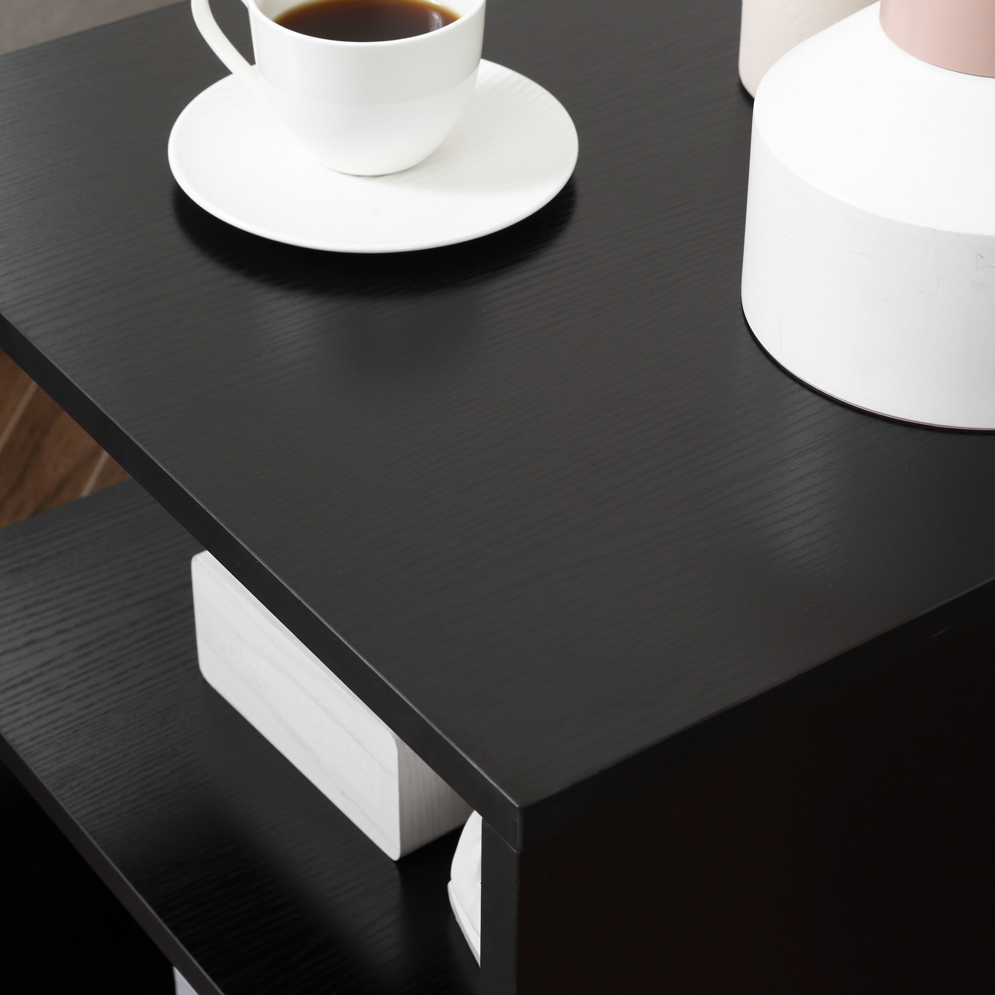 HOMCOM S-Shaped Side Table: 3-Tier Black Storage Shelves & Versatile Coffee Table Design 