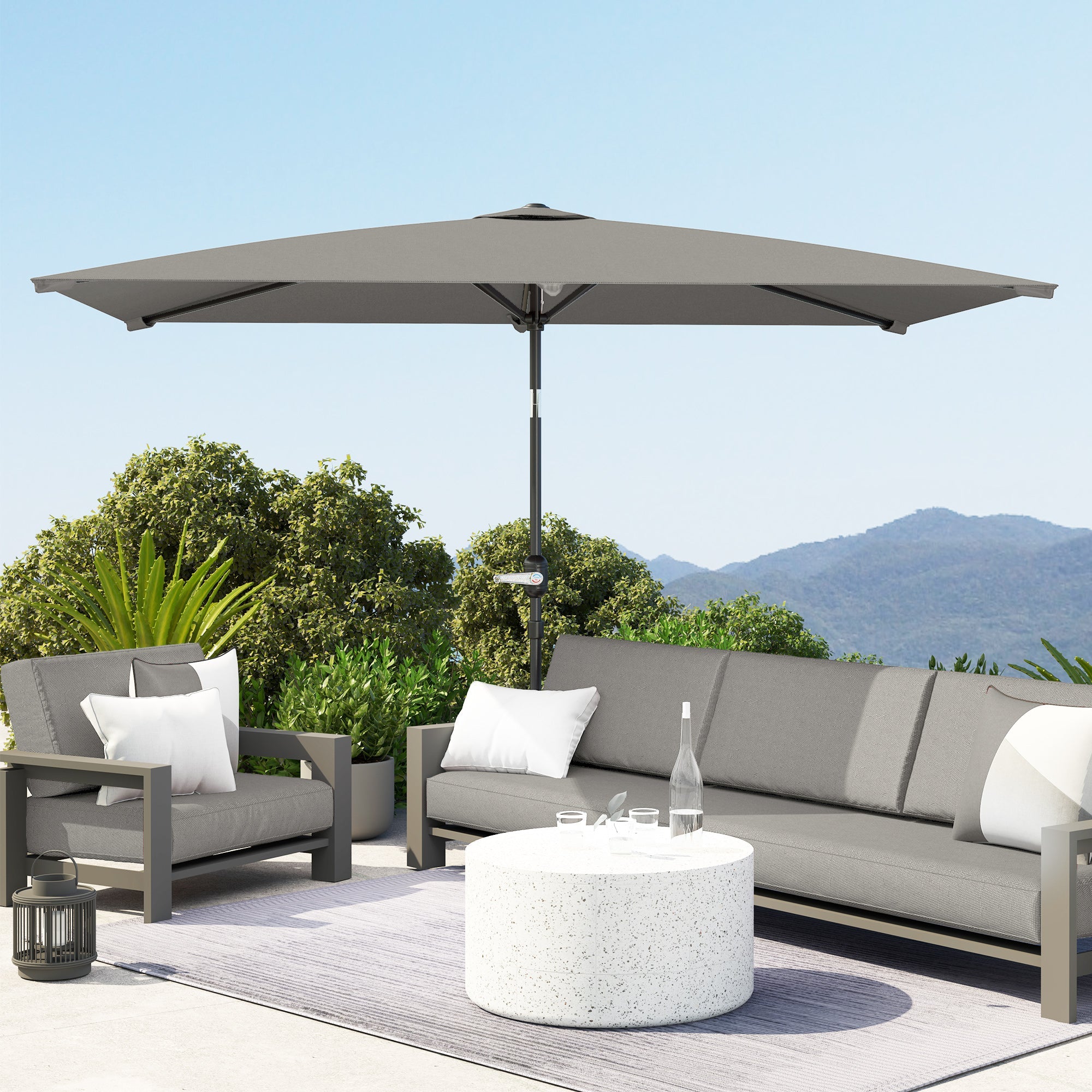 Outsunny 6.5x9.6ft Rectangle Aluminum Tilt Patio Umbrella, Garden Market Parasol, Outdoor Sunshade Canopy with Crank, Light Grey 