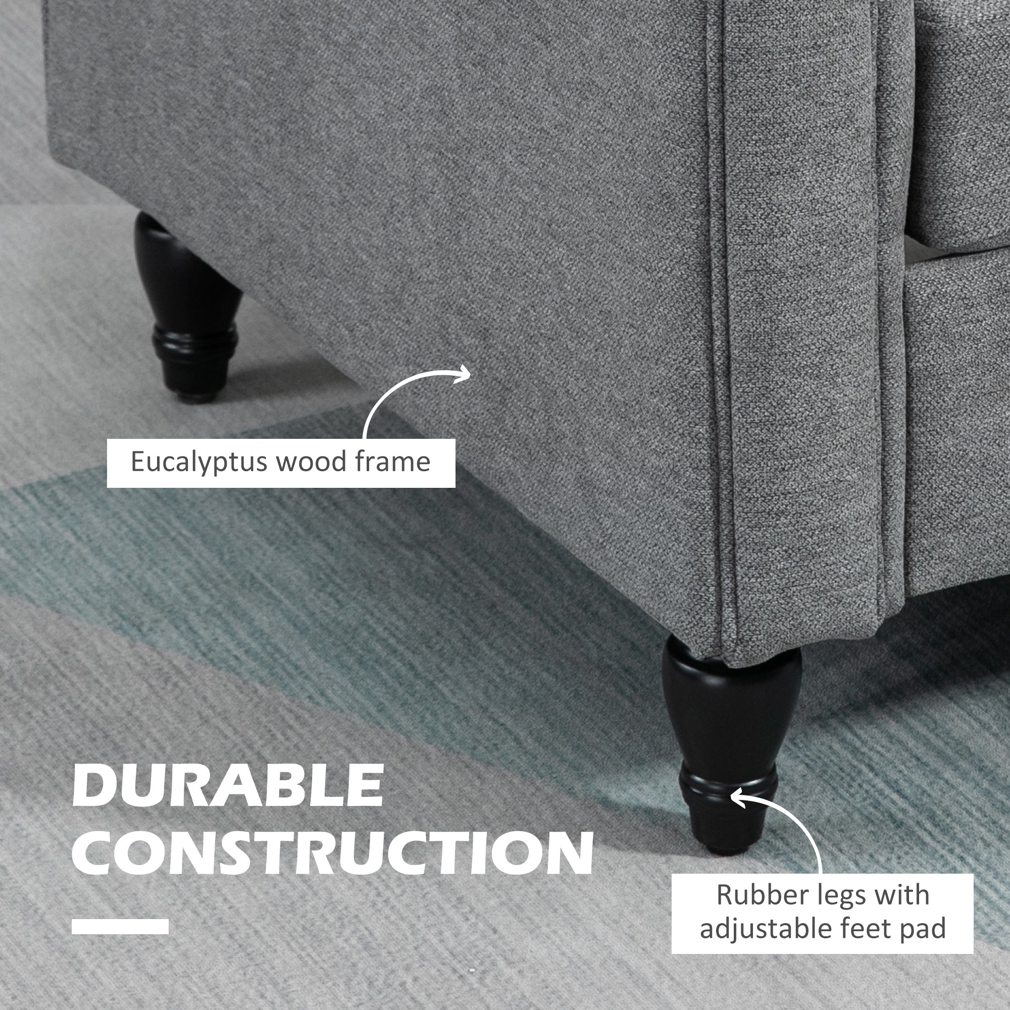 HOMCOM Stylish Loveseat with Curved Armrests Upholstered 2 Seater Sofa with Cushions Rubber Wood Legs Light Grey 