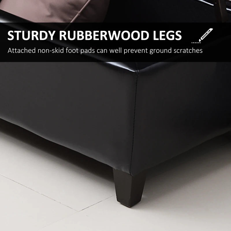 Storage Ottoman Bench, Foot Rest with Solid Wood Legs, 51 Inches PU Leather Storage Chest for Living Room, Black