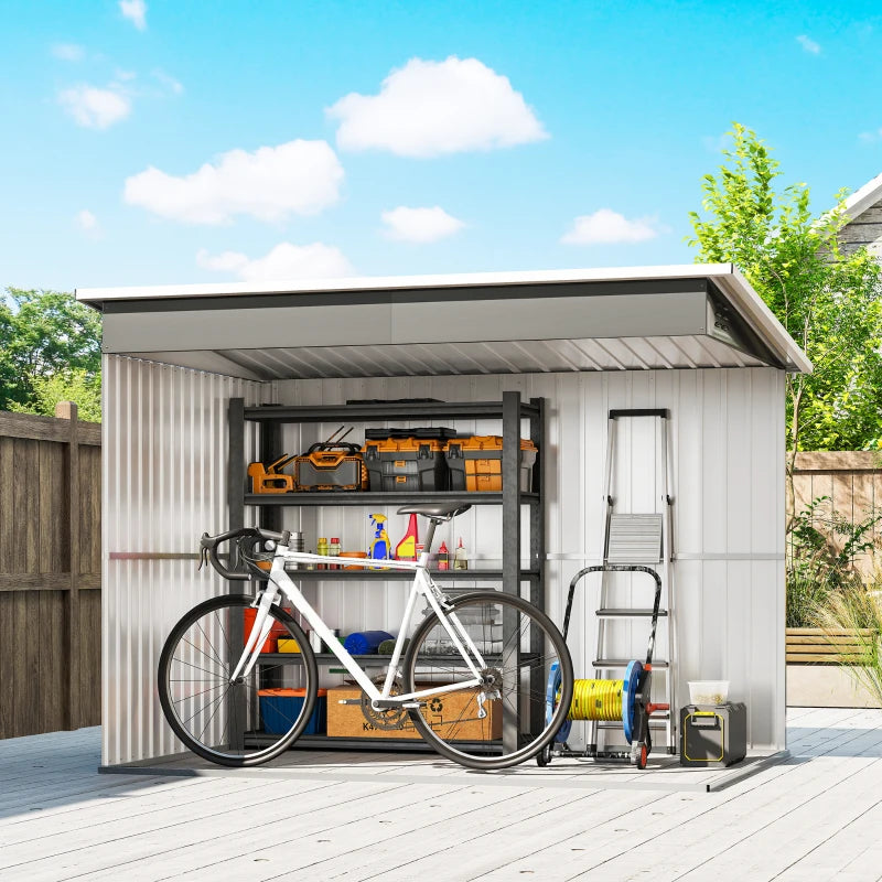 8.5' x 6' Galvanised Steel Outdoor Storage Shed, Garden Shed with Window, Lockable Wide Doors and Air Vents, Grey