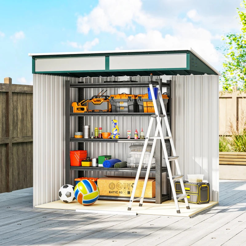 6.5x4FT Galvanised Metal Shed with Foundation Kit, Lockable Garden Tool Storage House with Sliding Doors, Vents, Green