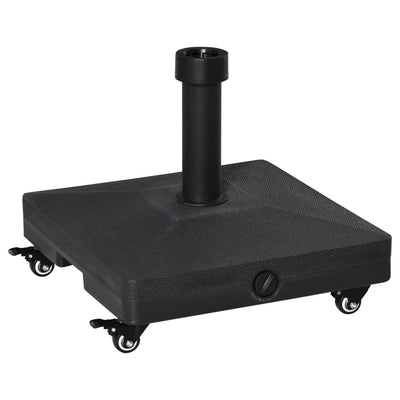 Outsunny Square Parasol Base Portable Umbrella Stand Weights with Wheels, Water or Sand Filled, for Φ1.5'', Φ1.9'' Poles, Black 