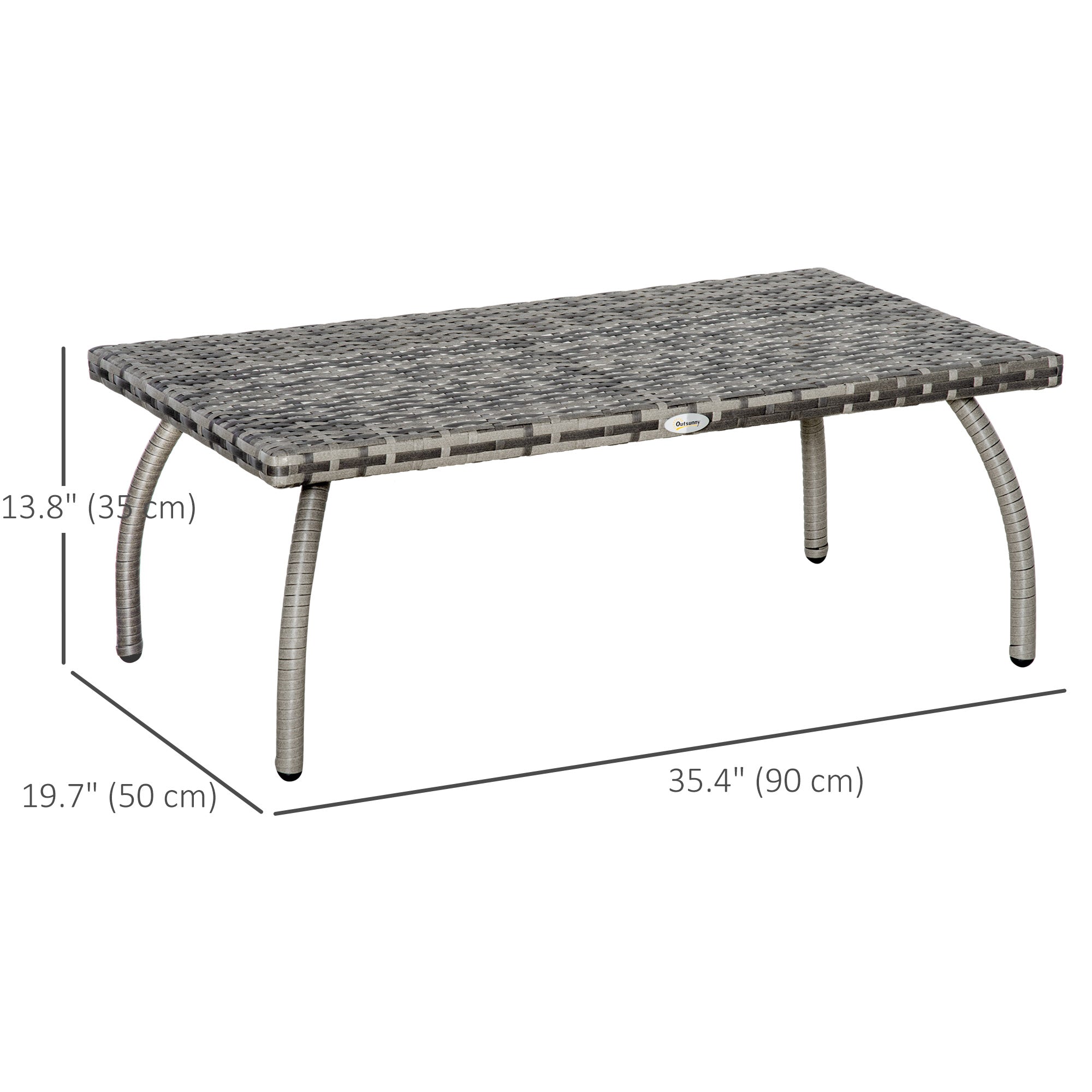 Outsunny 35" Rattan Coffee Table Outdoor Side Table Patio Wicker Furniture, Small Rectangular with All-Weather PE for Garden, Balcony, Backyard, Poolside, Grey 