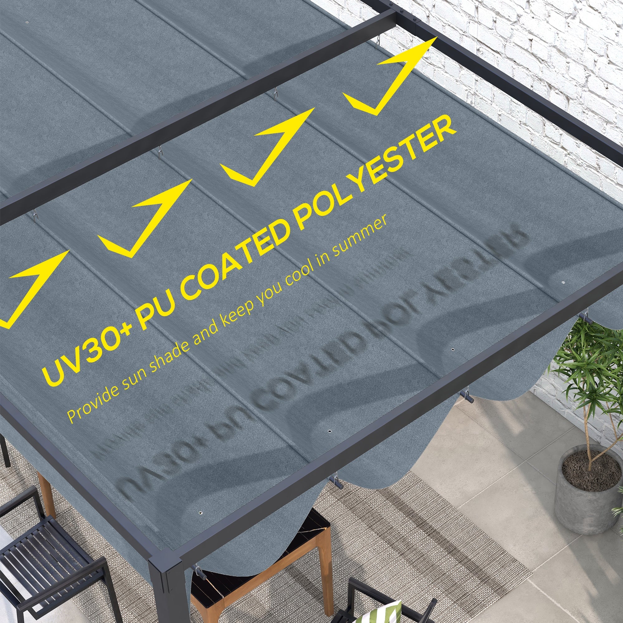 Outsunny Pergola Canopy, Retractable Sun Shade Cover for 9.8' x 7.1' Pergola, UV30+ Protected, Dark Grey 