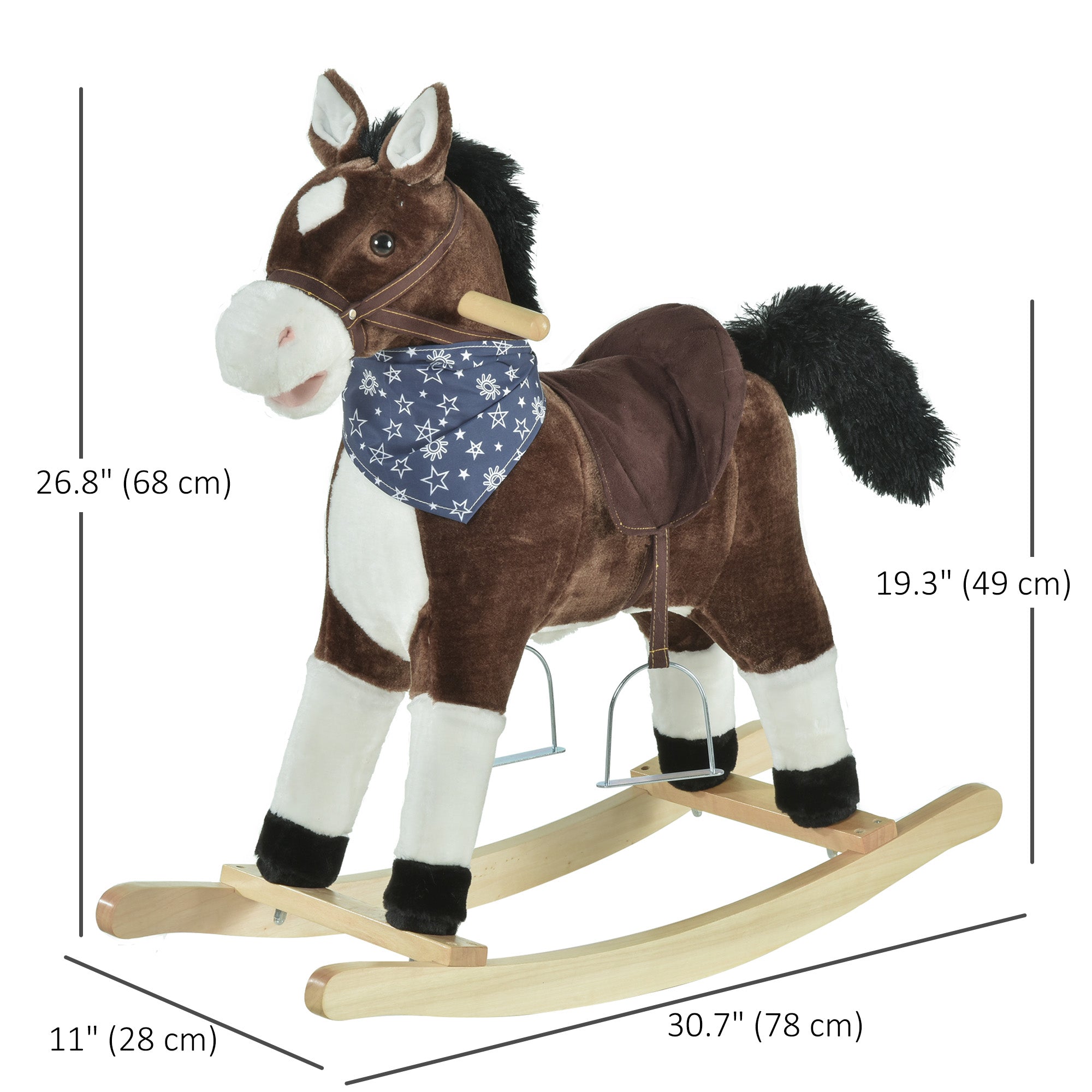 Qaba Kids Plush Ride-On Rocking Horse Toy Cowboy Rocker with Fun Realistic Sounds for Child 3-6 Years Old, Brown 