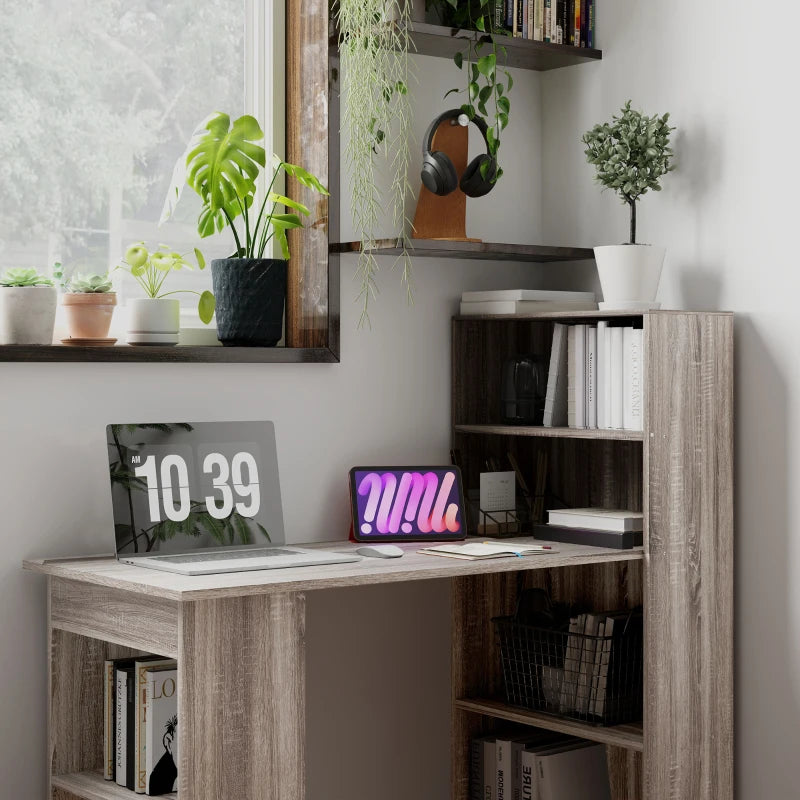 Computer Desk with Storage, PC Table with Bookshelf for Home Office, Study Room, Oak