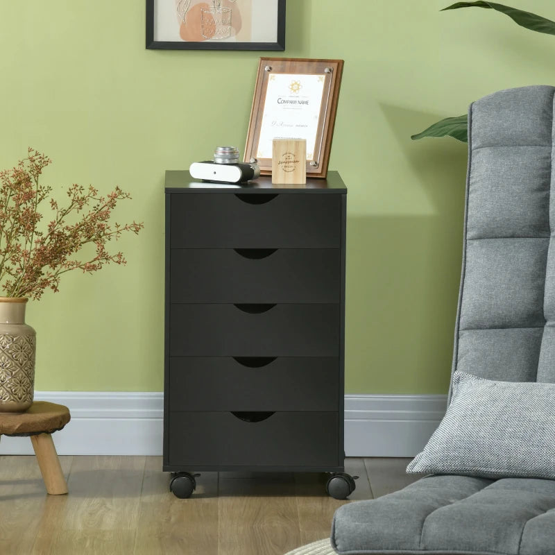 File Cabinet with 5 Drawer Wheels, 15.7" x 15.7" x 26.4", Black