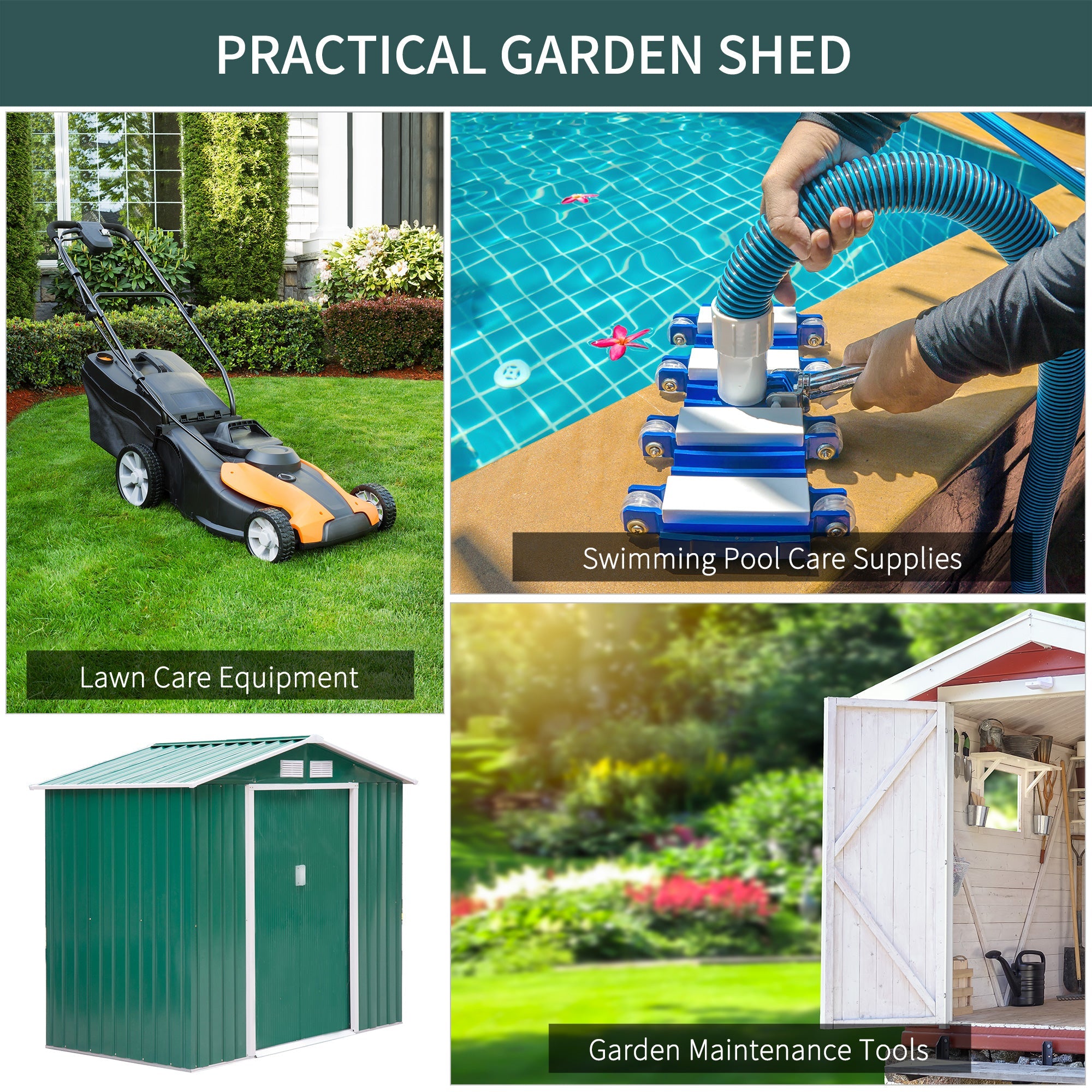 Outsunny Metal Garden Shed 7' x 4' x 6' Outdoor Storage Steel Foundation Double Doors Green 