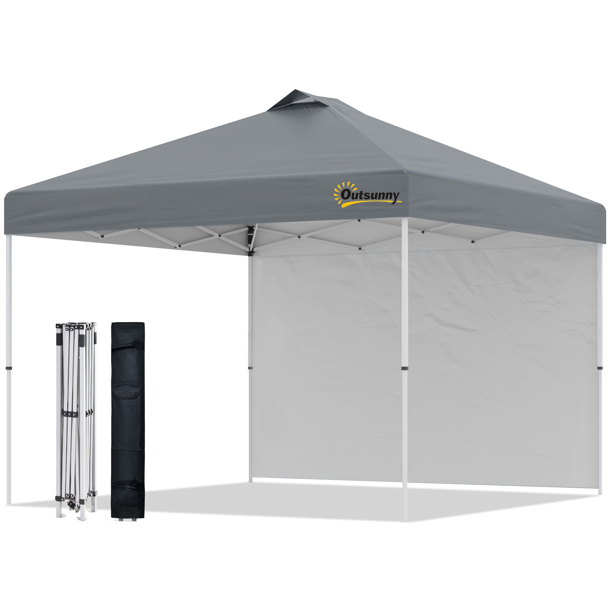 Outsunny 10' x 10' Pop Up Canopy Tent with Adjustable Height, 1 Sidewall, and Wheeled Carry Bag for Outdoor, Garden, Patio, Grey 