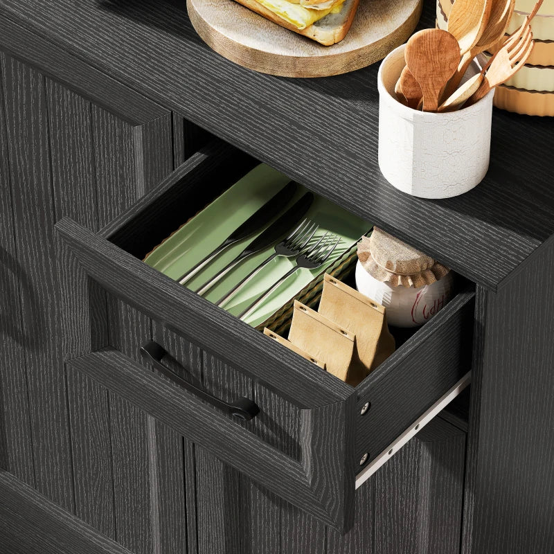 71" Pantry Cabinet with Charging Station, Kitchen Storage Cabinet with Microwave Stand, Adjustable Shelves, Black
