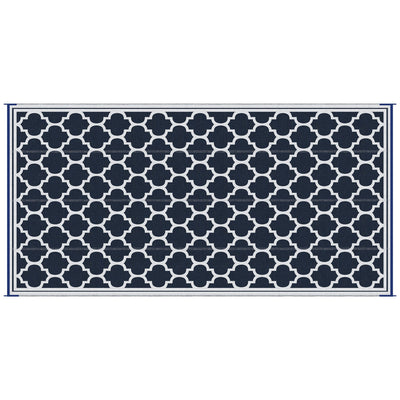 Outsunny 9' x 18' Reversible RV Outdoor Rug Patio Mat Blue White Plastic Straw for Camping Deck Backyard 