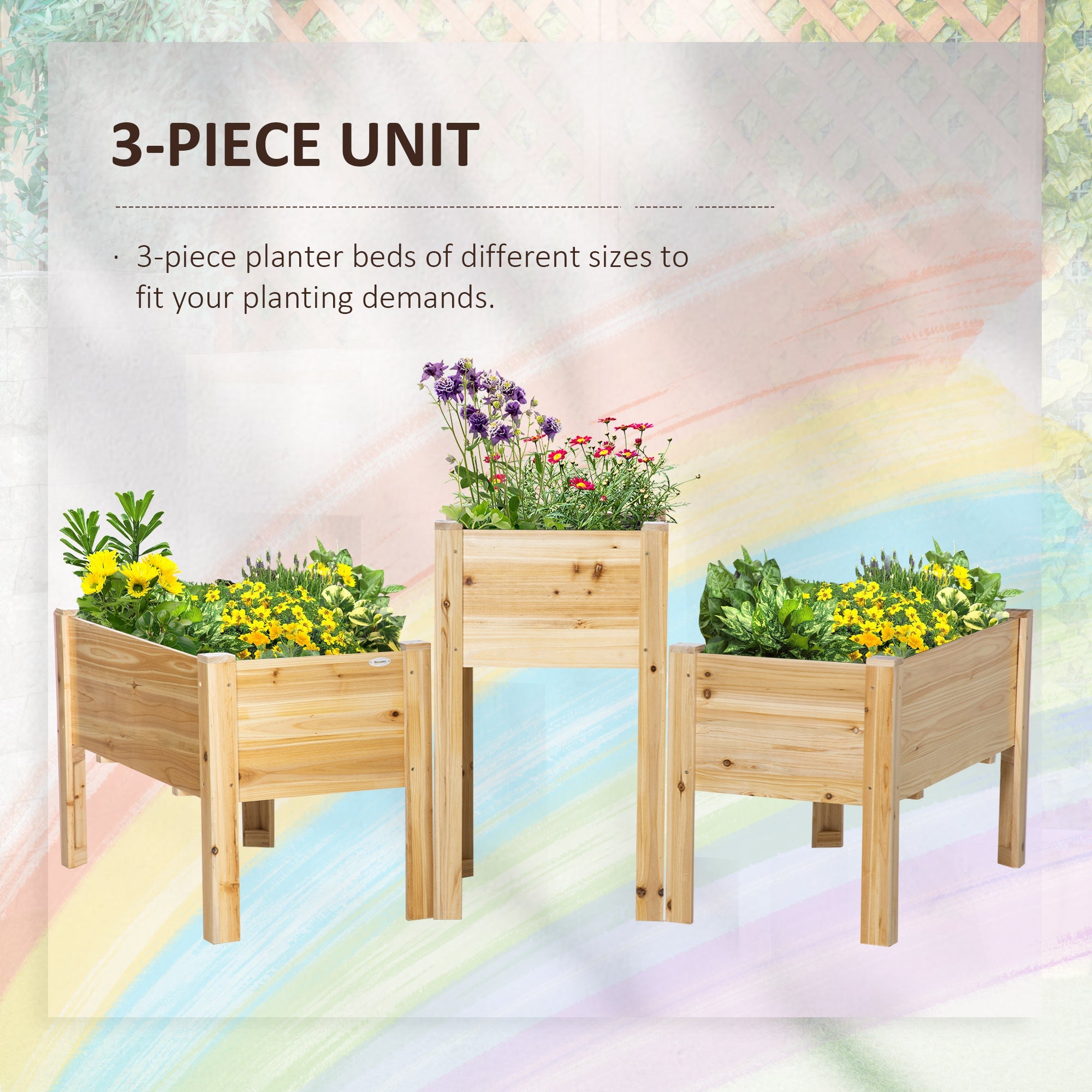 Outsunny Raised Garden Bed Set of 3, Wood Planter Box, Outdoor Freestanding Garden Boxes for Fruit Vegetable Flower Herb 